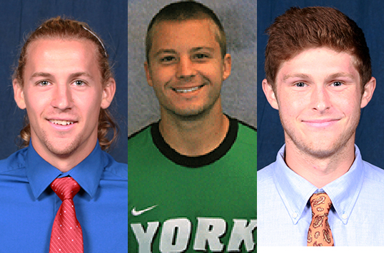 Christopher Newports Jalon Brown And Sean Christein Join York's Chris Weaver On CAC Men's Soccer Awards Podium