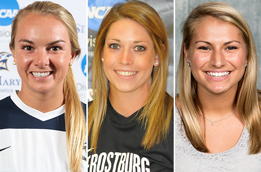 St. Mary's Junior Claire Kostelnik, Frostburg State senior Erin Worthman and Christopher Newport Sophomore Carly Maglio Garner CAC Women's Soccer Weekly Awards